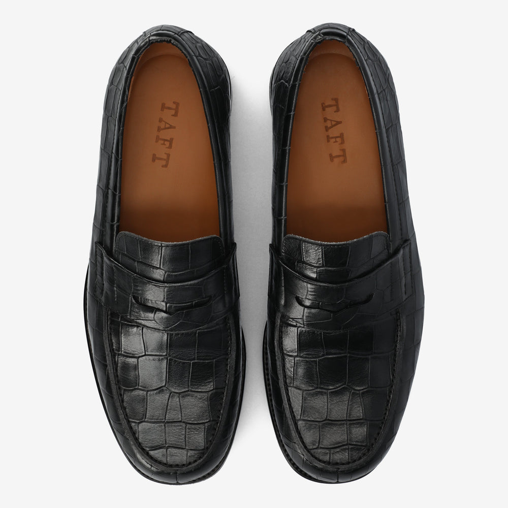 The Sterling Penny Loafer in Black Croco