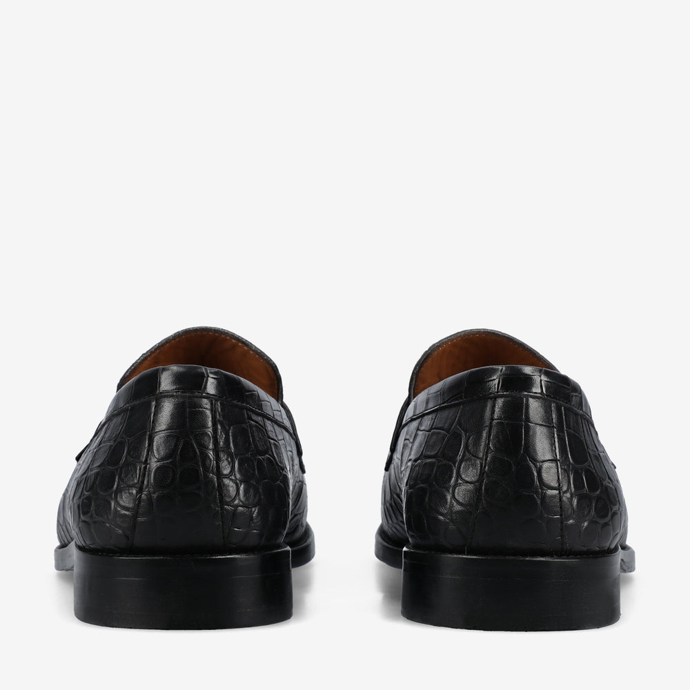 The Sterling Penny Loafer in Black Croco