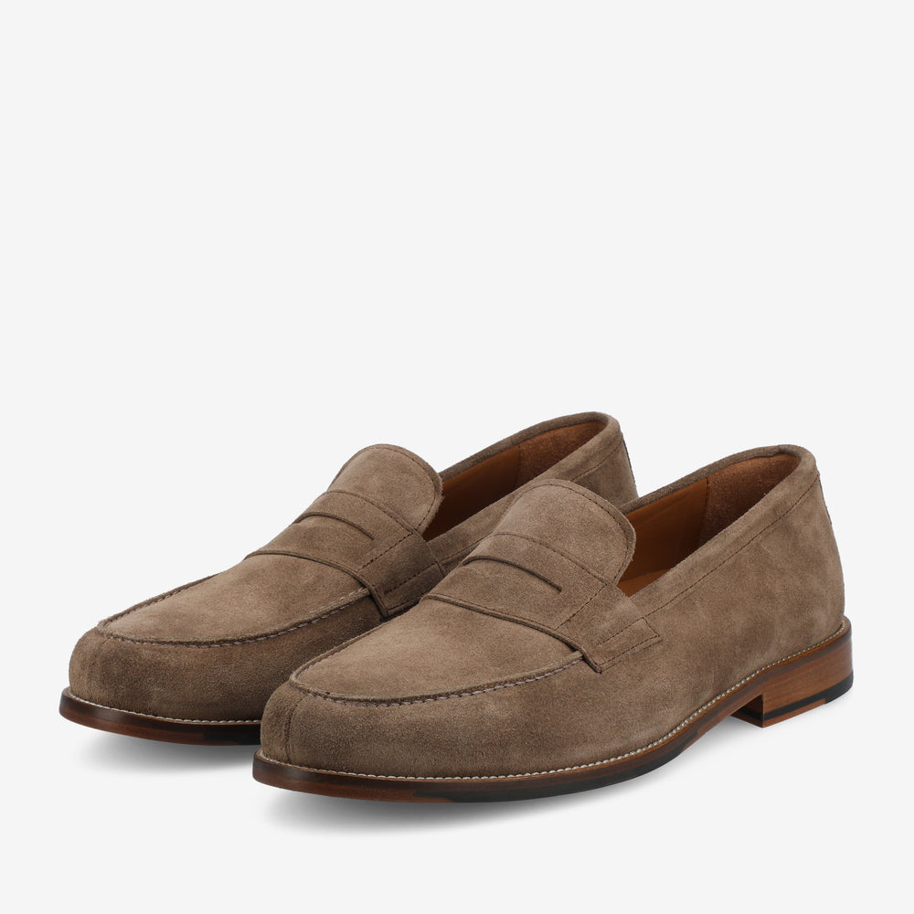 The Sterling Penny Loafer in Taupe Suede