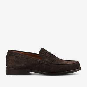 The Sterling Penny Loafer in Brown Floral Suede