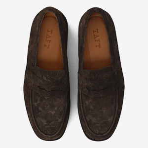 The Sterling Penny Loafer in Brown Floral Suede