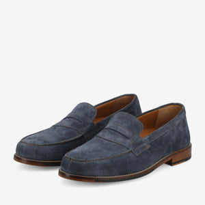 The Sterling Penny Loafer in Washed Blue Suede