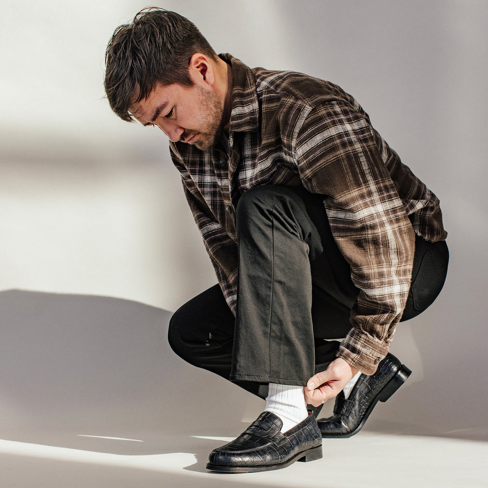 The Sterling Penny Loafer in Black Croco