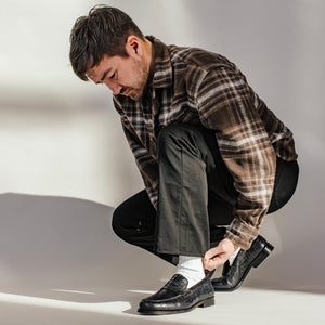 The Sterling Penny Loafer in Black Croco