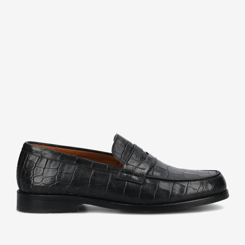 The Sterling Penny Loafer in Black Croco