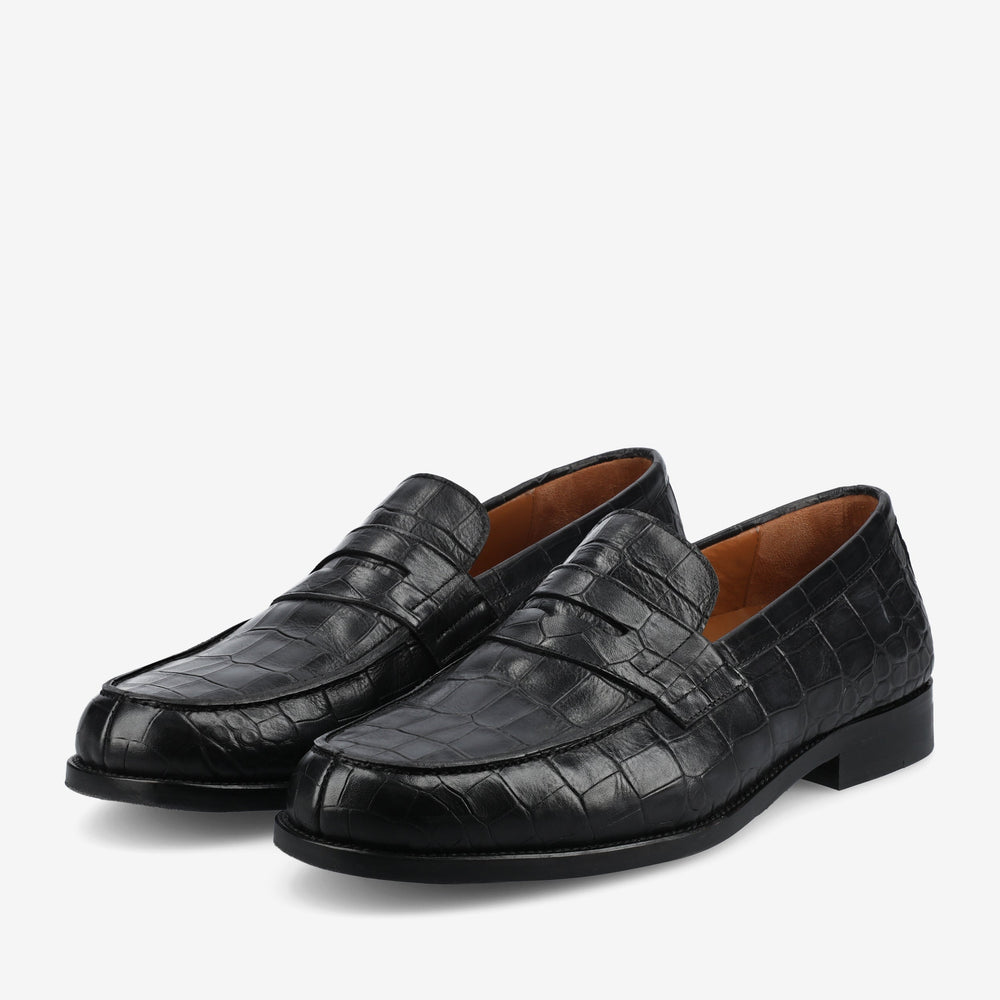 The Sterling Penny Loafer in Black Croco