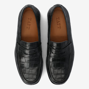 The Sterling Penny Loafer in Black Croco