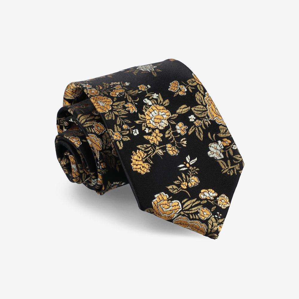 Floral-patterned tie on a light gray background