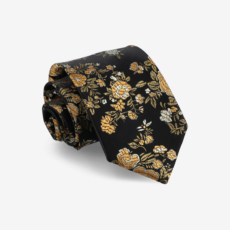 Floral-patterned tie on a light gray background
