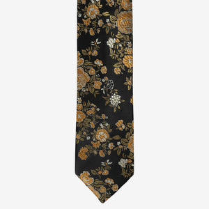 Floral-patterned tie on a black background
