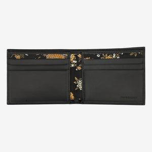 Black wallet with floral patterns on a white background