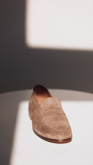The Sterling Penny Loafer in Taupe Suede